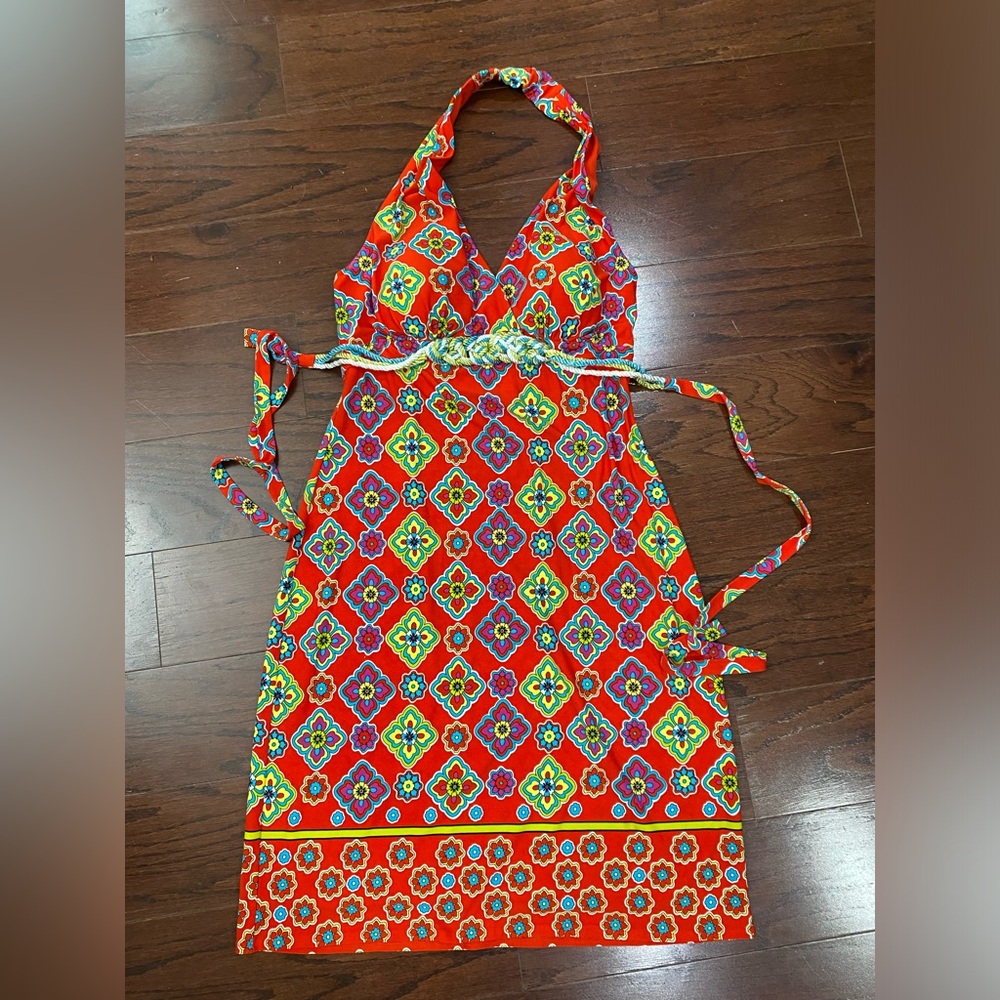 Muse Halter Multicolor Printed Dress Sz 6 Babydoll Stretch VTG Y2K Abstract